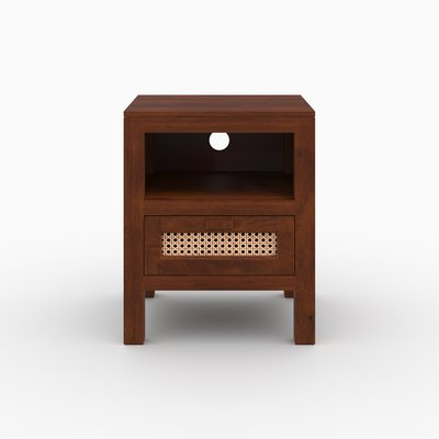 Table de chevet en bois de manguier et cannage - TIKI RENDEZ-VOUS DÉCO
