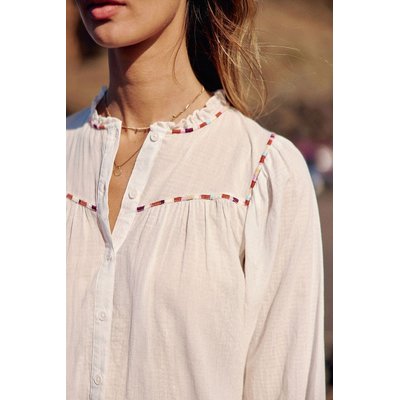 Blouse en coton col rond, détails brodés, BEATTIE LA PETITE ETOILE
