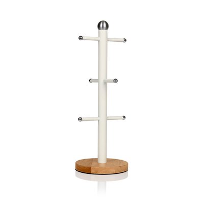 Nordic 6-Mug Tree with Wooden Base in Cream SWAN