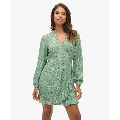 Robe portefeuille courte imprimée à manches longues SUPERDRY