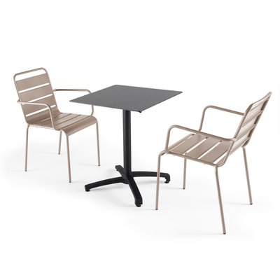 Table 60x60 cm inclinable stratifiée avec pied noir et chaises en métal, OPERA OVIALA