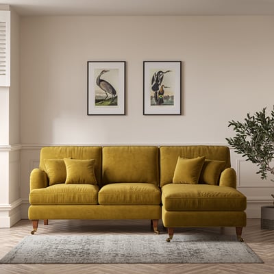 Emeline Velvet Corner Chaise Sofa with Castor Legs (Right Facing) ÉDITÉ