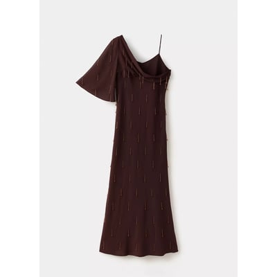 Robe asymétrique en mousseline à franges ornées de perles MANGO