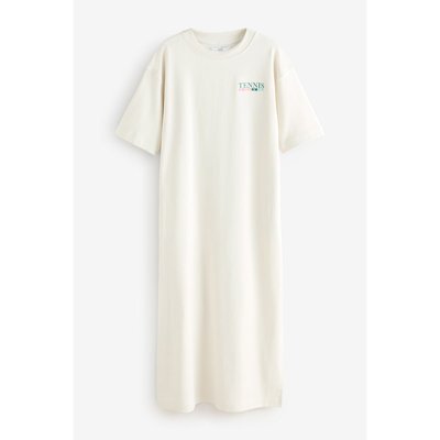 Robe midi ras du cou manches courtes et motif NEXT