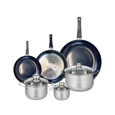 Set de 3 poêles 20, 24 et 32 cm et 3 faitouts Prima Brillant ELO