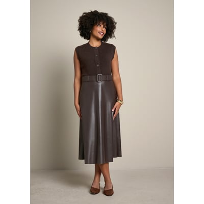 Jupe midi évasée effet cuir LOLALIZA