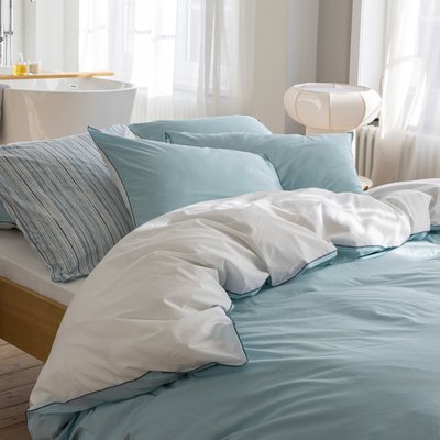 Housse de couette en percale de coton lavé, DOUCEUR LAVÉE BLANC CERISE