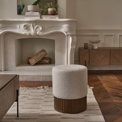 Pouf en mindi massif et tissu bouclette 38 cm TANE BERAH GETAH