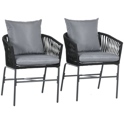 Lot de 2 fauteuils de jardin métal corde PE avec coussins OUTSUNNY