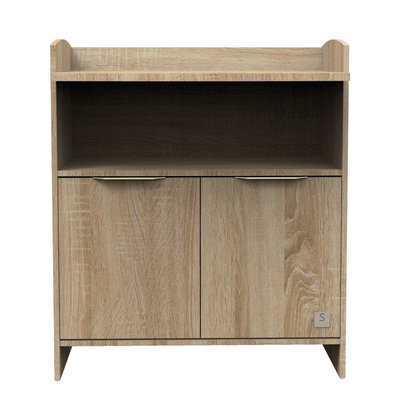Commode à langer 2 portes et une niche avec poignées dorées décor chêne doré SAUTHON