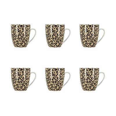 Lot de 6 mugs 35cl en porcelaine, LEOPARD NOVASTYL