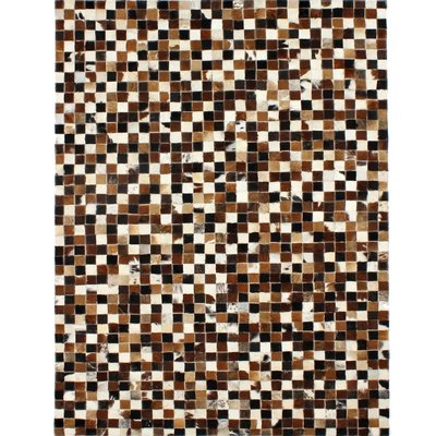 Tapis salon en cuir recyclé motif damier  CUIR THE DECO FACTORY