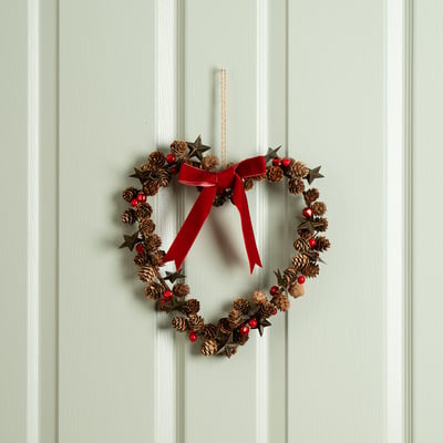 37cm Pine Cone & Bell Heart Hanging Decoration SO'HOME