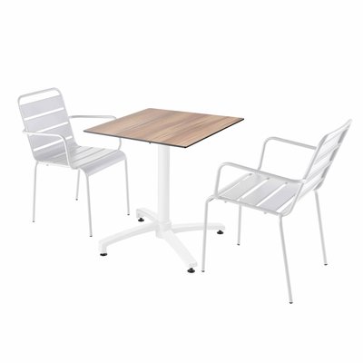 Table en HPL inclinable pied blanc et 2 chaises en métal, OPERA OVIALA