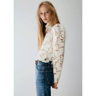Blouse guipure col officier MANGO