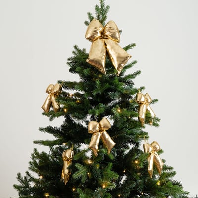 6pc 37cm Velvet Bow Topper & Bow Tree Decorations in Gold SO'HOME