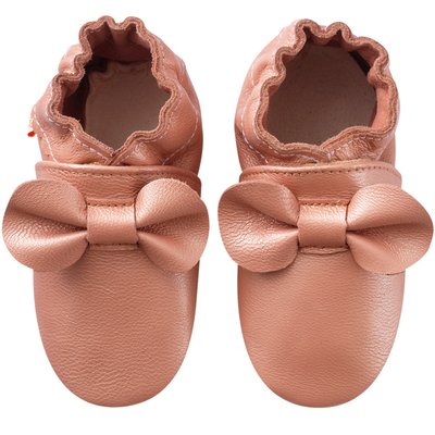 Chaussons bébé cuir souple uni nœuds TICHOUPS