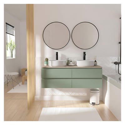 Meuble double vasque suspendu avec plan effet bois 120 cm SORRENTO MOB IN