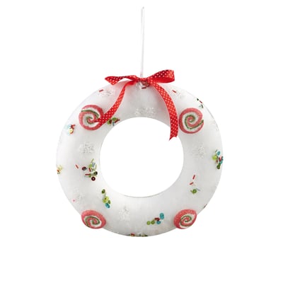 Couronne de Noël a suspendre effet velours  Blanche  25 cm EDEN
