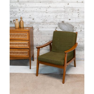 Fauteuil en tweed kaki Jakob N°1244 - Bon état DEBONGOUT