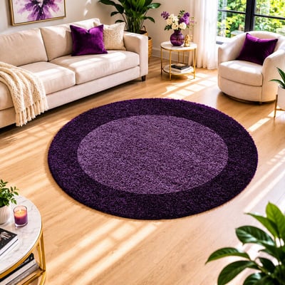 Tapis rond poils longs shaggy tissé motif simple BORDURE UN AMOUR DE TAPIS