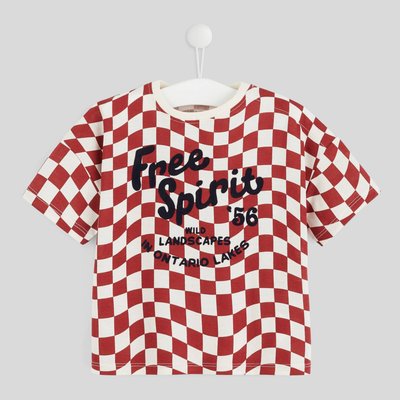 T-shirt manches courtes col rond damier imprimé en coton BIO BOUT'CHOU