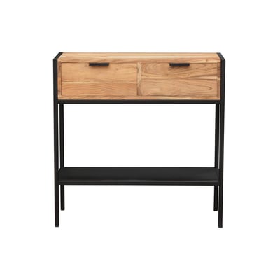 Console avec rangements 2 tiroirs en bois massif et métal noir L80 cm ARTHUS MILIBOO