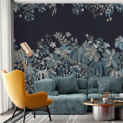 Papier peint panoramique avec plantes et fleurs élégantes et chics - 340x260 cm (l x h) LA TOUCHE ORIGINALE