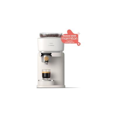 Machine à expresso Baristina BAR302/20 cafetière à grain Blanche + Porte-filtre Bois de Hêtre PHILIPS