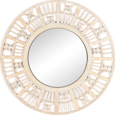 Miroir mural bois  décapé style bohème avec motifs sculptés RECOLLECTION