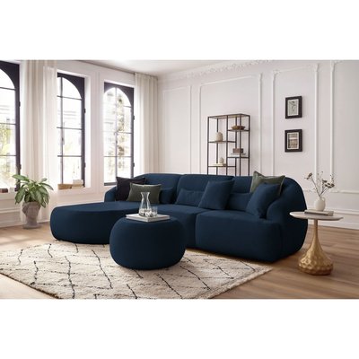 Canapé d'angle fixe 4 places en tissu bouclette avec pouf, ALESIA BOBOCHIC