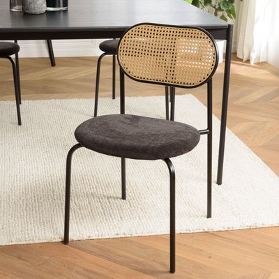 Chaise métal dossier cannage ovale assise velours noir (lot de 2) LOANO PIER IMPORT