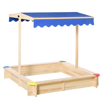 Bac à sable carré en bois - hauteur et inclinaison toit réglables - bois pin OUTSUNNY