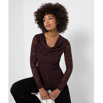 Blouse en Dentelle à Col Bénitier et Ourlet Asymétrique JOE BROWNS