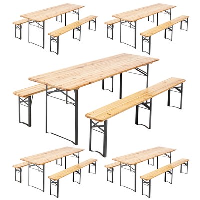 Table et bancs bois Brasserie 220 cm - Lot de 5, MUNICH OVIALA