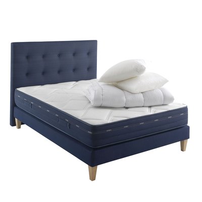 Ensemble matelas ressorts et mémoire de forme, sommier, pieds, tête de lit, couette et oreiller Rêve 500 SOMEO