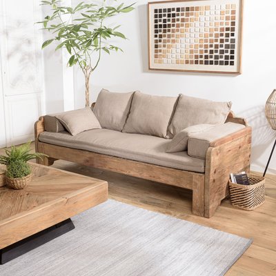 Canapé convertible en bois recyclé coussins taupe DENVER PIER IMPORT