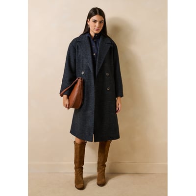Manteau bleu manches longues à carreaux LA FEE MARABOUTEE