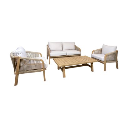 Salon de jardin en bois d'acacia et coussins 4 places, SAONA NOW'S HOME