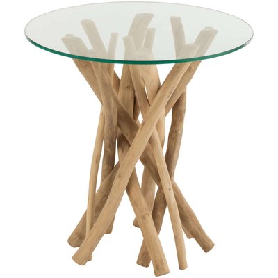 Table d'appoint teck, plateau en verre, Harvel RECOLLECTION
