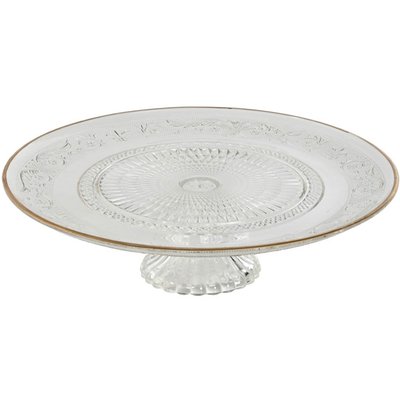 Présentoir à gâteau ou tarte sur pied en verre et liseré doré 33x33x9.5cm WADIGA