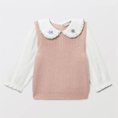 Pull 2 en 1 sans manches avec blouse unie BOUT'CHOU