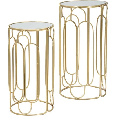 Sellettes rondes en fer plateau miroir GLAM RECOLLECTION