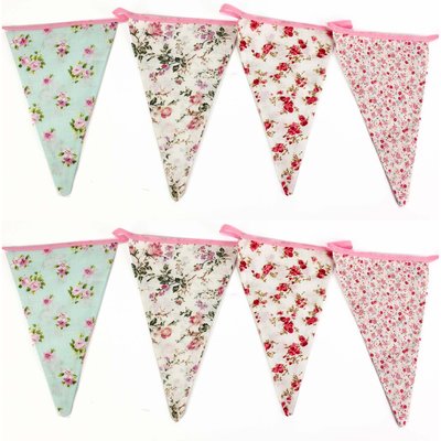 Guirlande fanions en tissu Vintage flower 3.15m (Lot de 2) JARDINDECO
