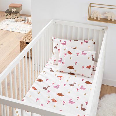 Drap-housse bébé coton bonnet 17 cm, Dino Pop rose LA REDOUTE INTERIEURS