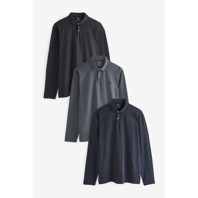 Polos en jersey à manches longues, lot de 3 NEXT