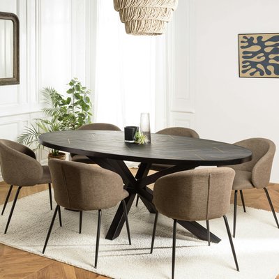 Table de repas ovale bois anthracite lignes dorées 220 cm BIHAR PIER IMPORT