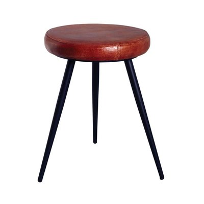 Tabouret rond en cuir de chèvre et métal AUBRY GASPARD
