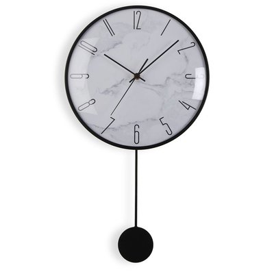 Horloge à pendule murale noire et effet marbre blanc 29x56x4.5cm VERSA