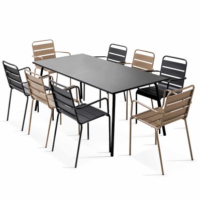 Salon de jardin table en métal et 8 fauteuils dépareillés, PALAVAS OVIALA